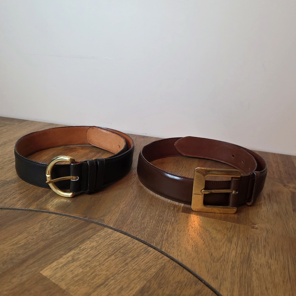 Coach Black and Brown Leather Belts with Gold Buckles